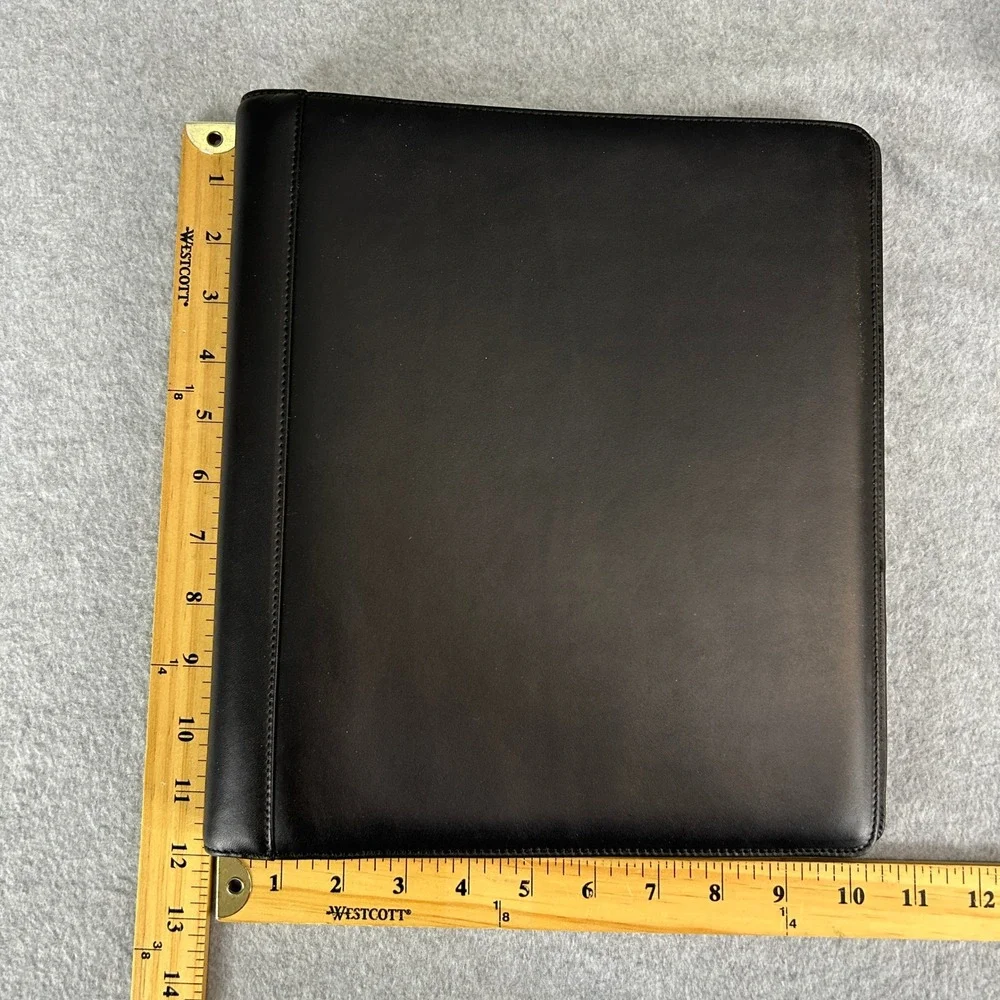 Levenger Leather 3-Ring Binder Organizer Black Refill Paper Box Dust Bag Large